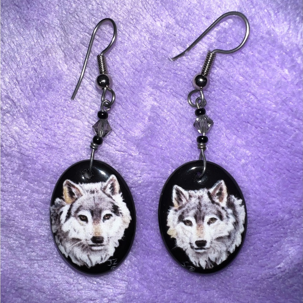 vintage wolf earrings